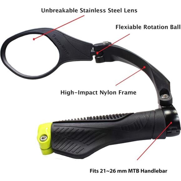 Handlebar Bike Mirror,Stainless Steel Lens Mirror,Bicycle Rearview Mirror,Safety - Picture 3 of 8
